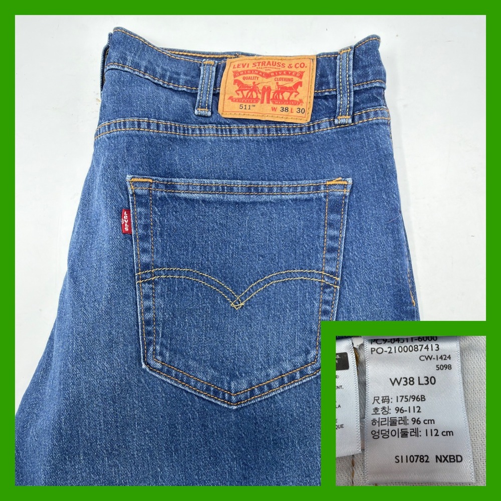 Levi's 511‎ Slim Fit Jeans Men's 38x30 Blue Stretch Denim Red Tab PC9-04511-6000